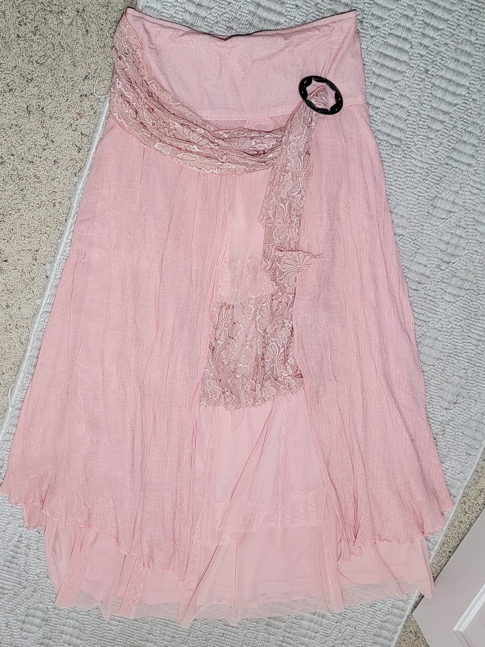 Pretty Angel Size Small Pink Boho Skirt Lined Sheer Ruffles Antique Buckle